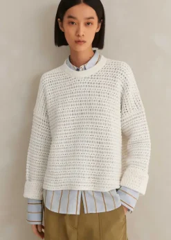 Outlet ME+EM Chunky Cotton Open Stitch Box Jumper Fresh White