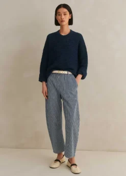 ME+EM Chunky Cotton Open Stitch Box Jumper Navy