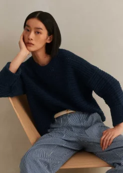ME+EM Chunky Cotton Open Stitch Box Jumper Navy