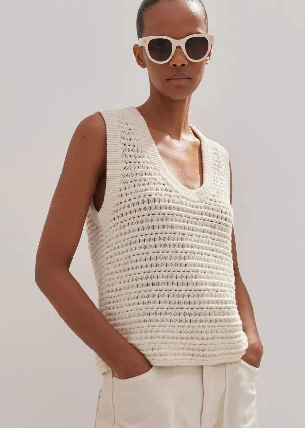 Best ME+EM Chunky Cotton Open Stitch Vest Cream