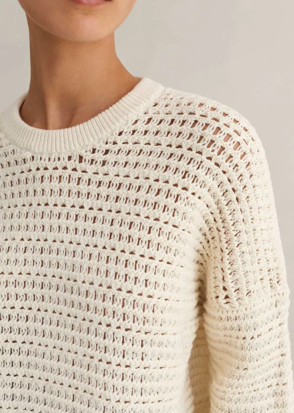 Best ME+EM Chunky Cotton Open Stitch Box Jumper Cream