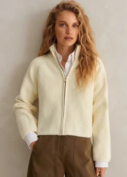 Online ME+EM Chunky Cotton Rib Zip Through Cardigan Cream