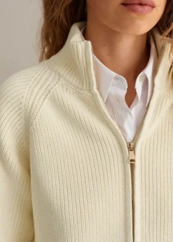 Online ME+EM Chunky Cotton Rib Zip Through Cardigan Cream