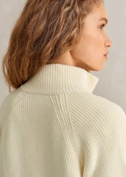 Online ME+EM Chunky Cotton Rib Zip Through Cardigan Cream