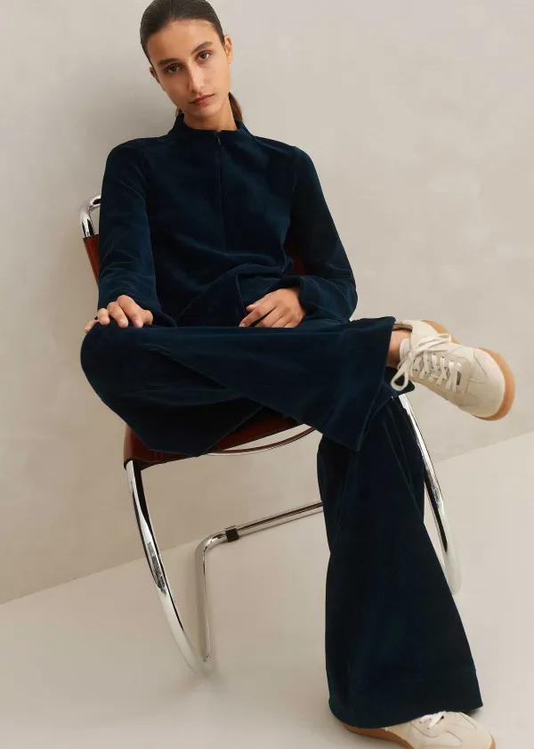 Clearance ME+EM Cord Velour Palazzo Pant Ink Blue