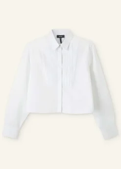 Sale ME+EM Cotton Bib Detail Crop Shirt White