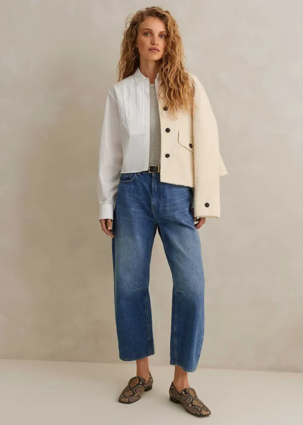 Sale ME+EM Cotton Bib Detail Crop Shirt White