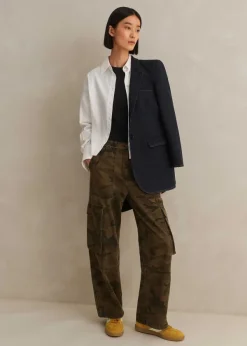 New ME+EM Cotton Blend Denim Sharp Shoulder Blazer Indigo