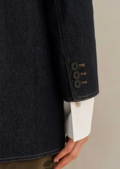 New ME+EM Cotton Blend Denim Sharp Shoulder Blazer Indigo