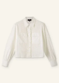 Sale ME+EM Cotton Broderie Cropped Jacket Blouse Soft White