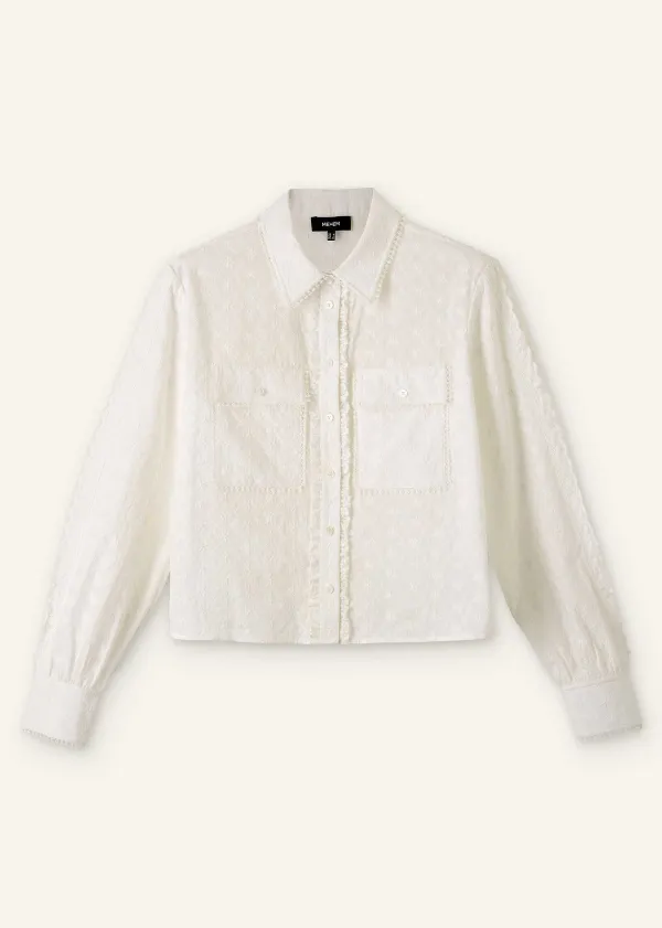 Sale ME+EM Cotton Broderie Cropped Jacket Blouse Soft White