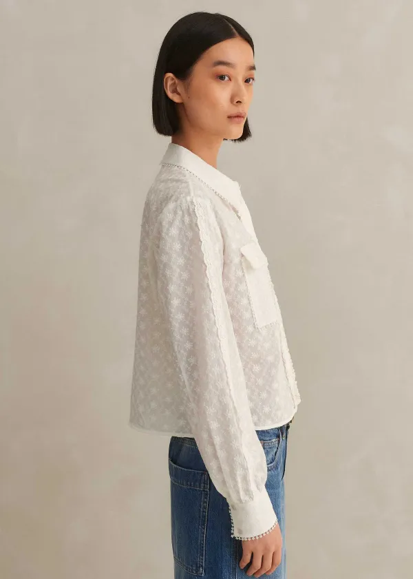 Sale ME+EM Cotton Broderie Cropped Jacket Blouse Soft White