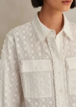 Sale ME+EM Cotton Broderie Cropped Jacket Blouse Soft White