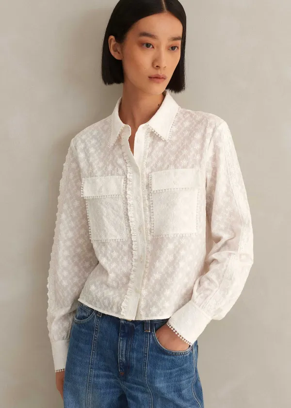 Sale ME+EM Cotton Broderie Cropped Jacket Blouse Soft White