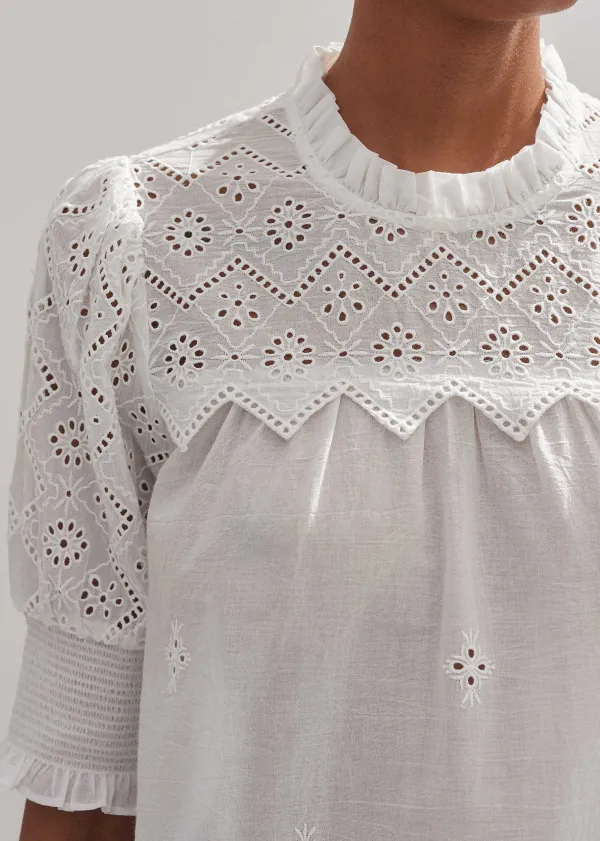 Clearance ME+EM Cotton Broderie Highneck Top Fresh White