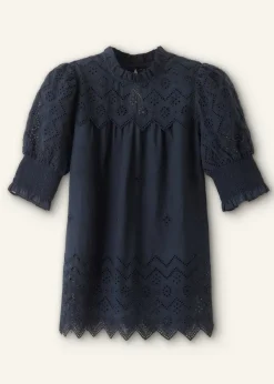 Sale ME+EM Cotton Broderie Highneck Top Eclipse