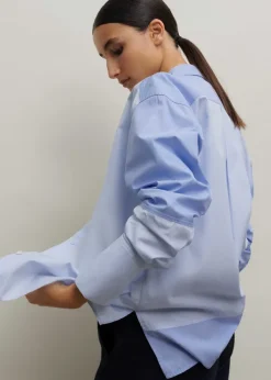 Sale ME+EM Cotton Colour Block Oversized Shirt Blue