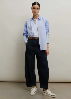 Sale ME+EM Cotton Colour Block Oversized Shirt Blue