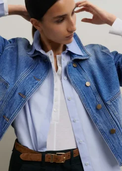 Sale ME+EM Cotton Colour Block Oversized Shirt Blue