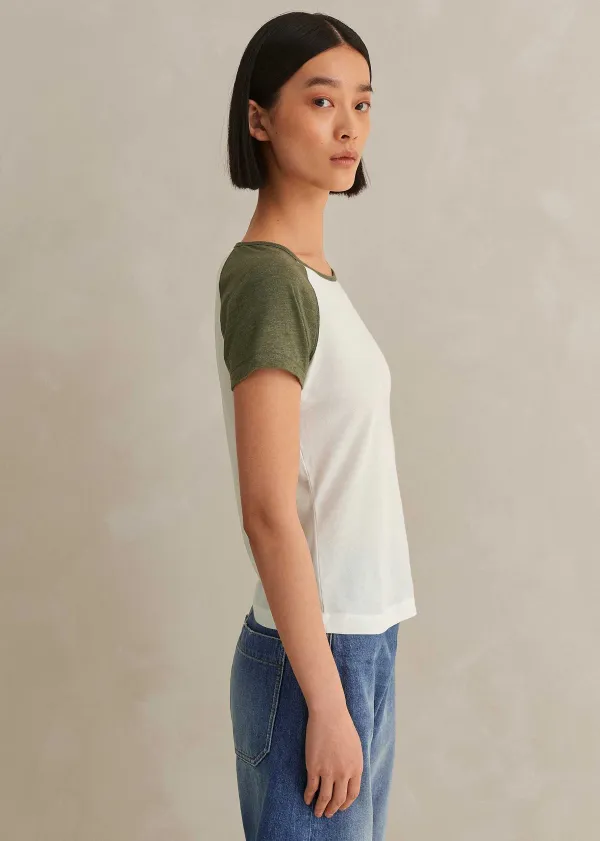 Online ME+EM Cotton Contrast Baseball Tee Cream/Khaki