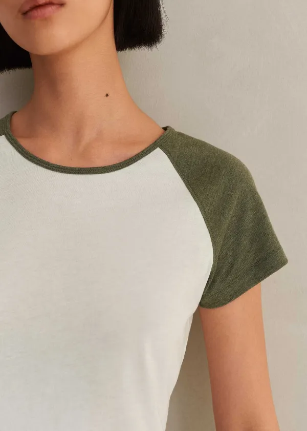 Online ME+EM Cotton Contrast Baseball Tee Cream/Khaki