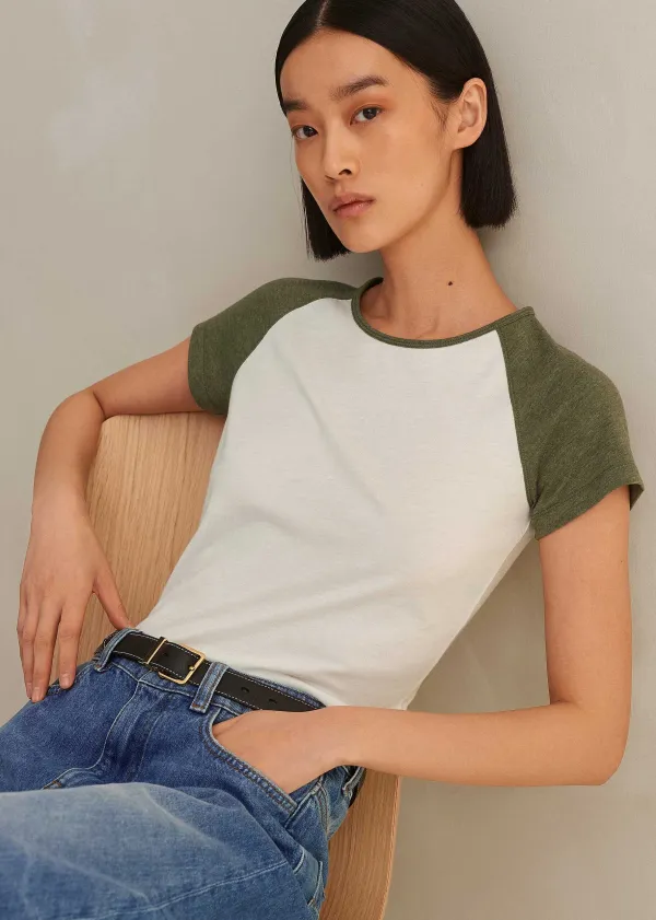 Online ME+EM Cotton Contrast Baseball Tee Cream/Khaki