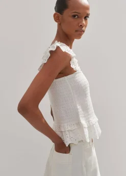 Clearance ME+EM Cotton Delicate Broderie Shirred Top Soft White