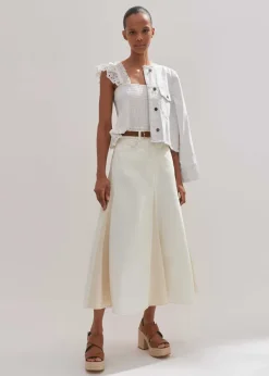 Clearance ME+EM Cotton Delicate Broderie Shirred Top Soft White