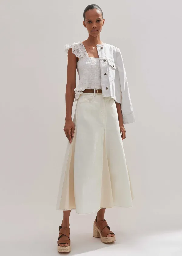 Clearance ME+EM Cotton Delicate Broderie Shirred Top Soft White