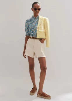 New ME+EM Cotton English Garden Print Top Blue/Khaki/Yellow