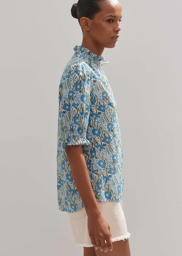 New ME+EM Cotton English Garden Print Top Blue/Khaki/Yellow