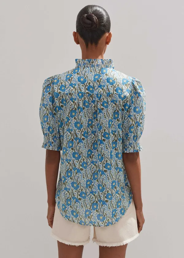 New ME+EM Cotton English Garden Print Top Blue/Khaki/Yellow