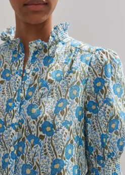 New ME+EM Cotton English Garden Print Top Blue/Khaki/Yellow