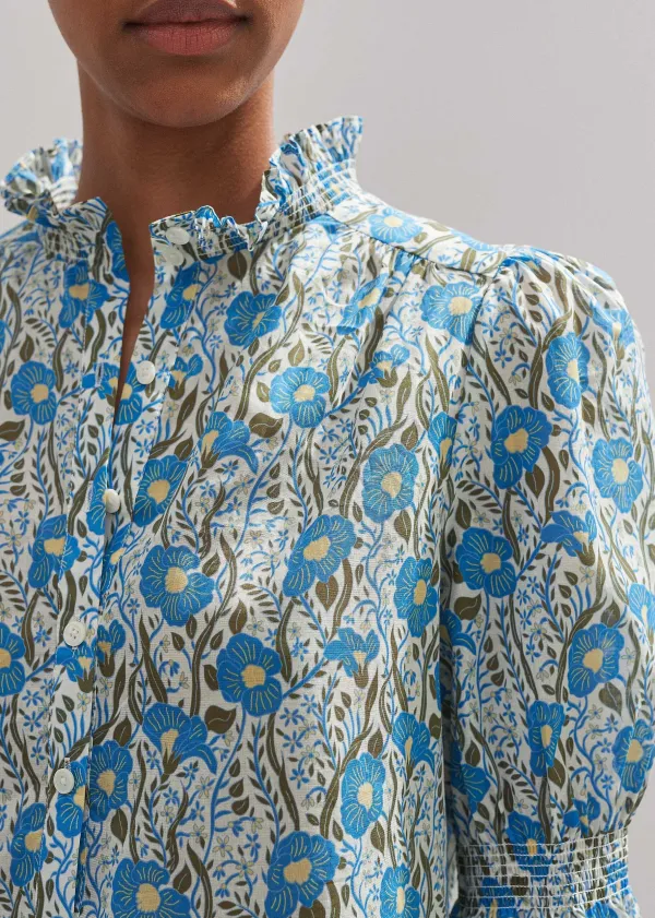 New ME+EM Cotton English Garden Print Top Blue/Khaki/Yellow