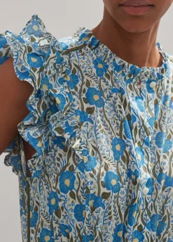 Outlet ME+EM Cotton English Garden Print Maxi Dress Blue/Khaki/Yellow