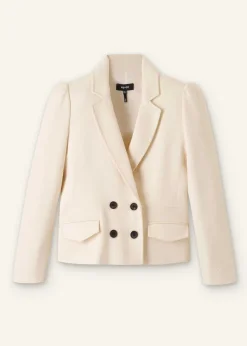 Best ME+EM Cotton Herringbone Fitted Short Blazer Ecru