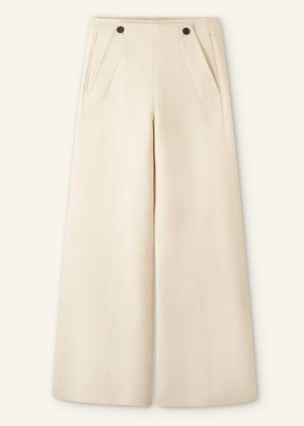 Discount ME+EM Cotton Herringbone Wide-Leg Trouser Ecru
