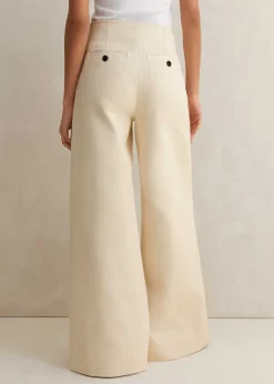 Discount ME+EM Cotton Herringbone Wide-Leg Trouser Ecru