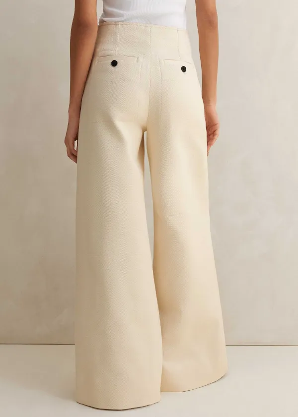 Discount ME+EM Cotton Herringbone Wide-Leg Trouser Ecru