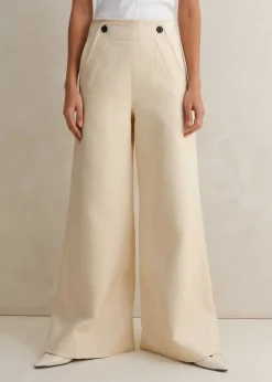 Discount ME+EM Cotton Herringbone Wide-Leg Trouser Ecru