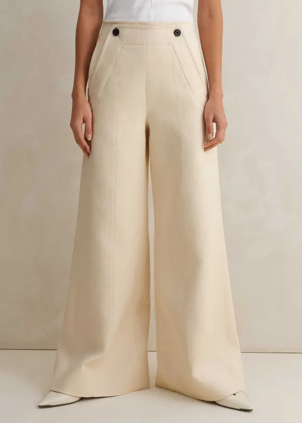 Discount ME+EM Cotton Herringbone Wide-Leg Trouser Ecru