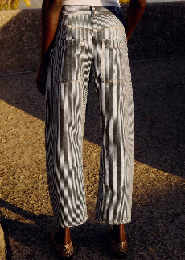 New ME+EM Cotton Indigo Stripe Engineered-Leg Trouser Blue/White