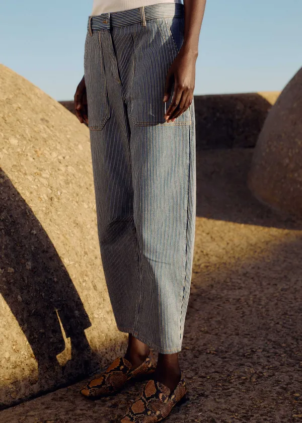 New ME+EM Cotton Indigo Stripe Engineered-Leg Trouser Blue/White