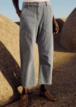 New ME+EM Cotton Indigo Stripe Engineered-Leg Trouser Blue/White