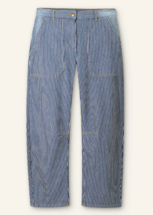 New ME+EM Cotton Indigo Stripe Engineered-Leg Trouser Blue/White