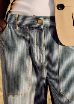 New ME+EM Cotton Indigo Stripe Engineered-Leg Trouser Blue/White