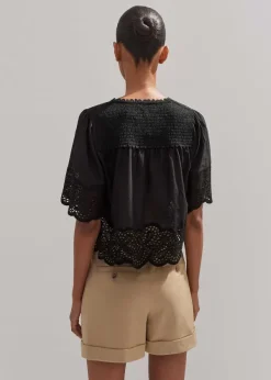 Best ME+EM Cotton Lace Flower Broderie Blouse Black