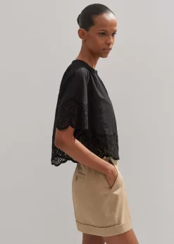 Best ME+EM Cotton Lace Flower Broderie Blouse Black