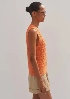 Hot ME+EM Cotton Lace Stitch Knit Vest Orange Zing