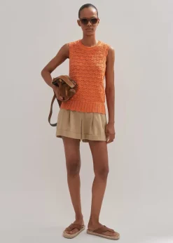 Hot ME+EM Cotton Lace Stitch Knit Vest Orange Zing